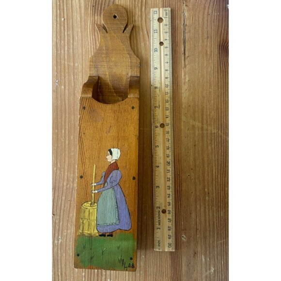 Vintage Hand Painted Pennsylvania Dutch Folk Art Primitive Wood Fireplace Match - Picture 2 of 6